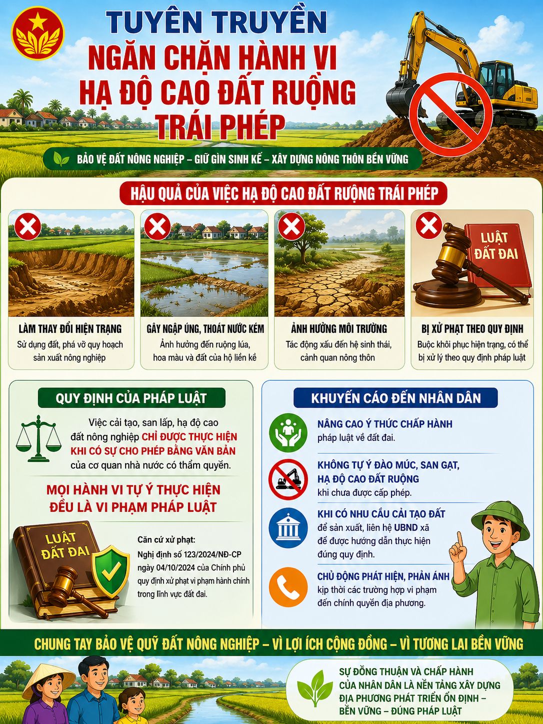 Xã Long Hiệp: Tuyên truyền ngăn chặn hành vi hạ độ cao đất ruộng trái phép trên địa bàn xã 