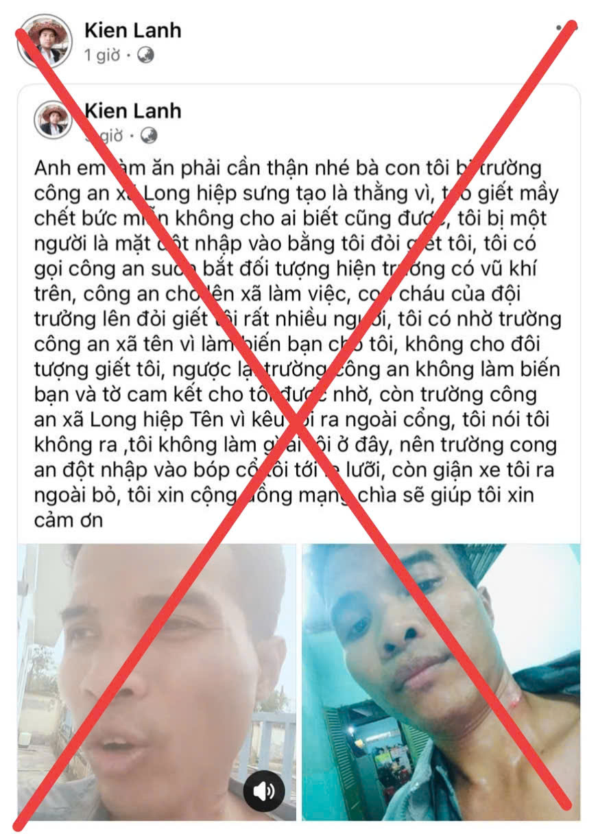 Công an xã Long Hiệp thông tin vụ việc tài khoản mạng xã hội FACEBOOK tên “KIEN LANH” phát trực tiếp nội dung không đúng sự thật 